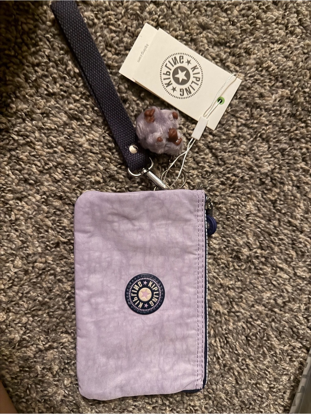 Kipling Lavender Wristlet with Navy Strap and Charm - Picture 1 of 5